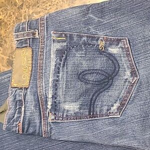 Sacred Blue Medium Wash Distressed Flare Jeans